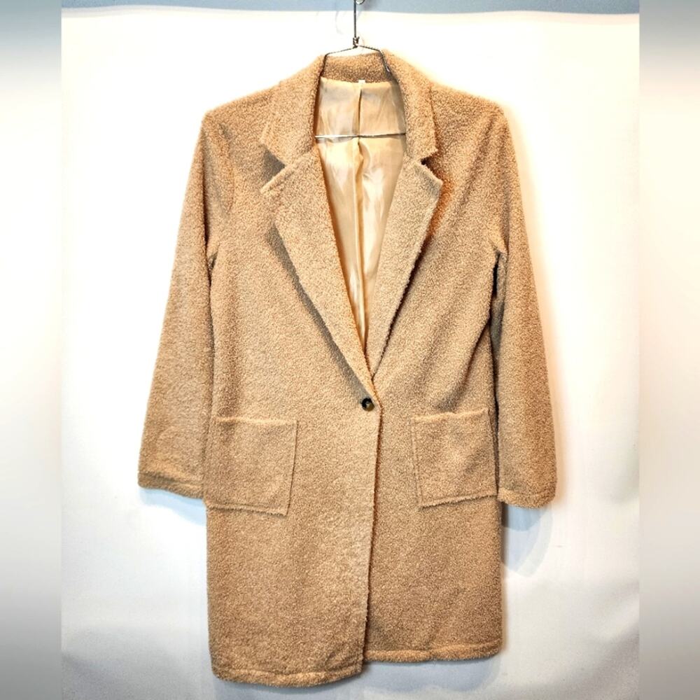 Tan Coat Cozy‎ Trending Coat Lightweight Pockets Size S